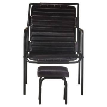 Relaxing Black Leather Armchair with Footrest - Hipo Market