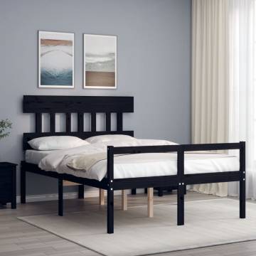 Black Double Bed Frame with Headboard | Solid Pine Wood