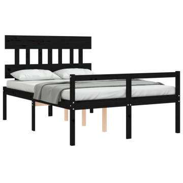 Black Double Bed Frame with Headboard | Solid Pine Wood