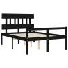 Black Double Bed Frame with Headboard | Solid Pine Wood