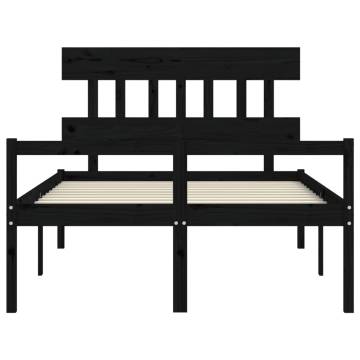 Black Double Bed Frame with Headboard | Solid Pine Wood