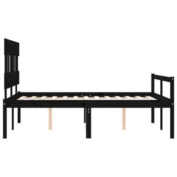 Black Double Bed Frame with Headboard | Solid Pine Wood