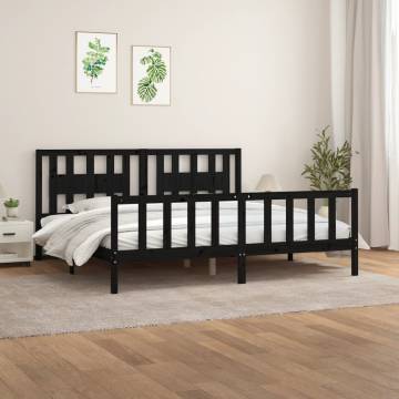 Black Solid Pine Bed Frame with Headboard 200x200 cm