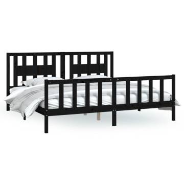 Black Solid Pine Bed Frame with Headboard 200x200 cm