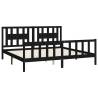 Black Solid Pine Bed Frame with Headboard 200x200 cm