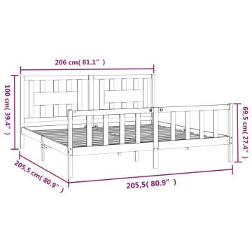 Black Solid Pine Bed Frame with Headboard 200x200 cm