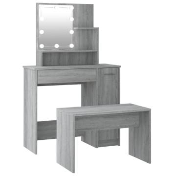 Stylish LED Dressing Table Set - Grey Sonoma Wood