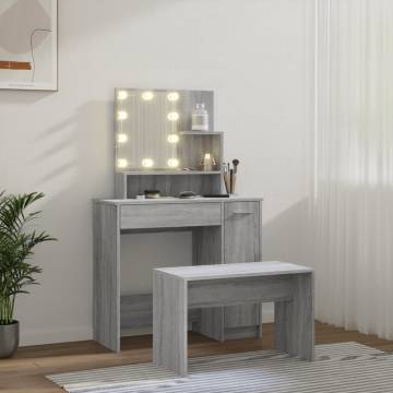 Stylish LED Dressing Table Set - Grey Sonoma Wood