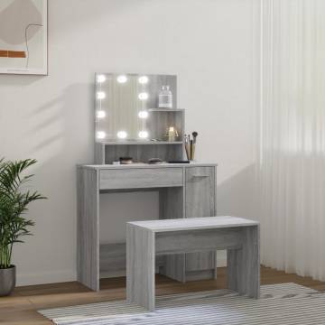 Stylish LED Dressing Table Set - Grey Sonoma Wood