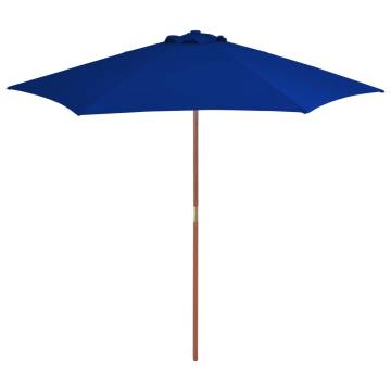 Blue Outdoor Parasol with Wooden Pole - 270 cm