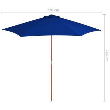 Blue Outdoor Parasol with Wooden Pole - 270 cm