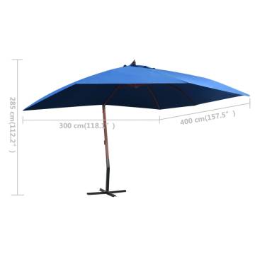 Hanging Parasol with Wooden Pole 400x300 cm - Blue Shade