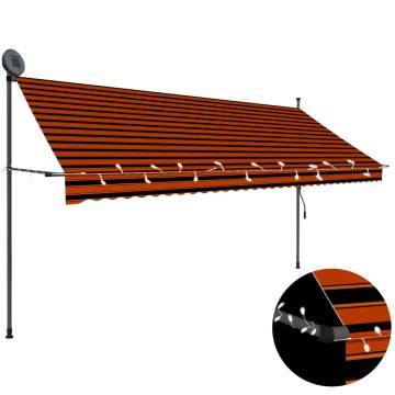 Manual Retractable Awning with LED - Orange & Brown 350cm