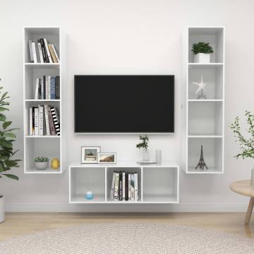 3 Piece High Gloss White TV Cabinet Set - Stylish & Functional