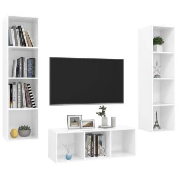 3 Piece High Gloss White TV Cabinet Set - Stylish & Functional