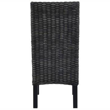 Dining Chairs Set - 4 Pcs Black Kubu Rattan & Mango Wood