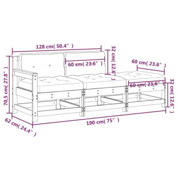 3 Piece Garden Lounge Set with Cushions - Solid Wood | HipoMarket