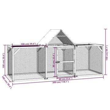 Chicken Coop 300x100x150 cm - Solid Wood Pine Enclosure