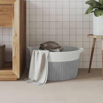 Stylish Grey & White Storage Basket - Ø40x25 cm Cotton