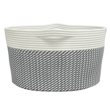 Stylish Grey & White Storage Basket - Ø40x25 cm Cotton