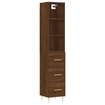 Stylish Highboard in Brown Oak - 34.5x34x180 cm