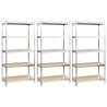 5-Layer Shelves - Silver Steel & Engineered Wood Storage (3 pcs)