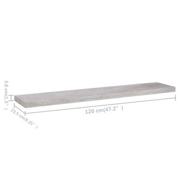 Concrete Grey Floating Wall Shelf - 120x23.5 cm | HipoMarket