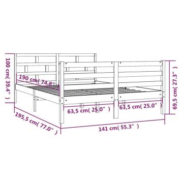 Solid Wood Double Bed Frame 135x190 cm - HipoMarket UK