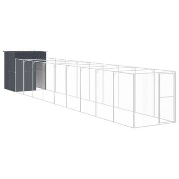 Dog House with Run - Galvanised Steel, Anthracite 165x1067x181cm