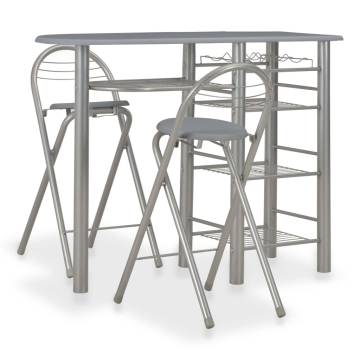 Stylish 3 Piece Bar Set with Shelves - Wood & Steel Grey