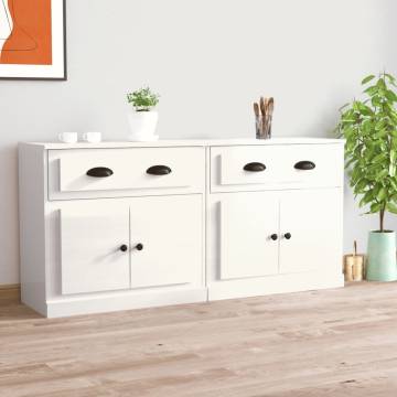 High Gloss White Sideboards - 2 pcs Engineered Wood