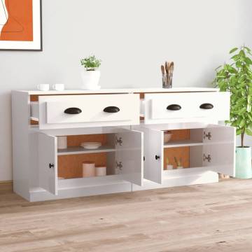 High Gloss White Sideboards - 2 pcs Engineered Wood