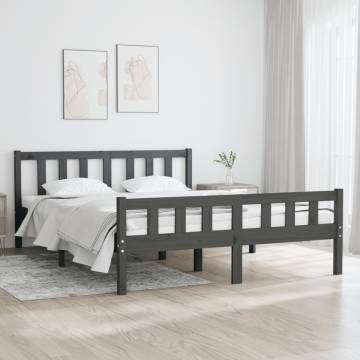 Grey Solid Wood Bed Frame 135x190 cm Double | HipoMarket