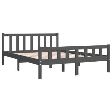 Grey Solid Wood Bed Frame 135x190 cm Double | HipoMarket