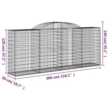 Arched Gabion Baskets - 20 pcs Galvanised Iron 300x50x120/140 cm