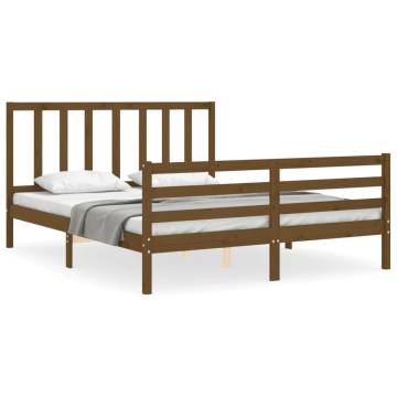 Honey Brown King Size Bed Frame with Headboard - Solid Wood