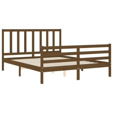 Honey Brown King Size Bed Frame with Headboard - Solid Wood