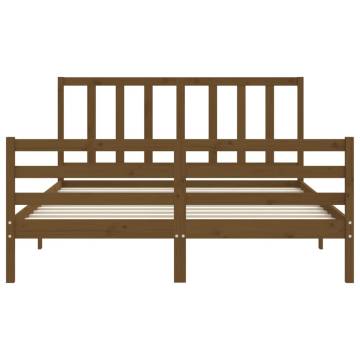 Honey Brown King Size Bed Frame with Headboard - Solid Wood