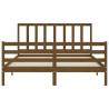 Honey Brown King Size Bed Frame with Headboard - Solid Wood