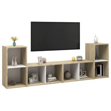 Stylish 4-Piece White & Sonoma Oak TV Cabinets | Hipomarket