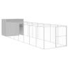 Spacious Light Grey Dog House with Run - Galvanised Steel