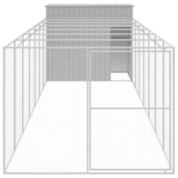 Spacious Light Grey Dog House with Run - Galvanised Steel