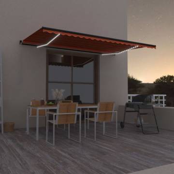 Manual Retractable Awning with LED - 500x350 cm Orange & Brown