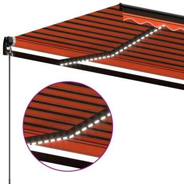 Manual Retractable Awning with LED - 500x350 cm Orange & Brown