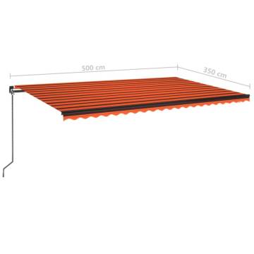 Manual Retractable Awning with LED - 500x350 cm Orange & Brown