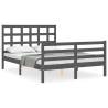 Grey Bed Frame with Headboard - Solid Wood 140x190 cm