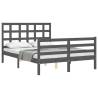 Grey Bed Frame with Headboard - Solid Wood 140x190 cm