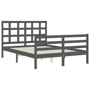 Grey Bed Frame with Headboard - Solid Wood 140x190 cm