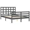 Grey Bed Frame with Headboard - Solid Wood 140x190 cm