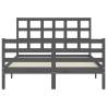 Grey Bed Frame with Headboard - Solid Wood 140x190 cm